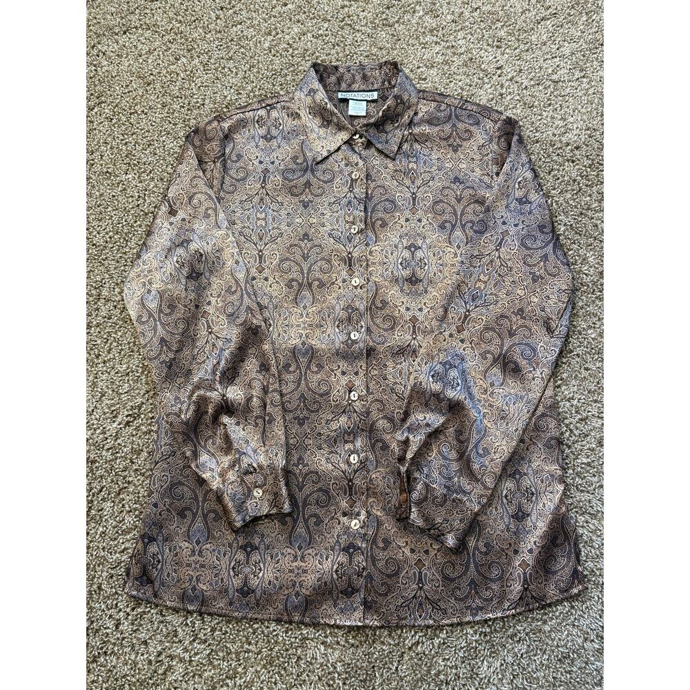 Notations Paisley Print Button Down Shirt Womens Size Medium